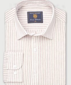 Regular Fit Taupe Stripe Pure Linen Shirt