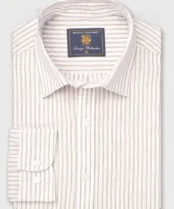 Regular Fit Taupe Stripe Pure Linen Shirt