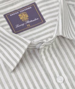 Alternative view of Regular Fit Khaki Stripe Pure Linen Short Sleeve Shirt