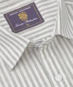 Alternative view of Regular Fit Khaki Stripe Pure Linen Short Sleeve Shirt