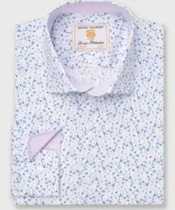 Regular Fit Blue Ditsy Floral Stretch Cotton Shirt