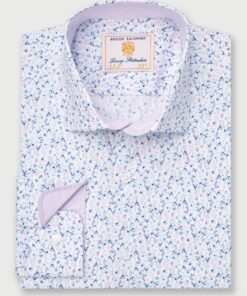 Tailored Fit Blue Ditsy Floral Stretch Cotton Shirt