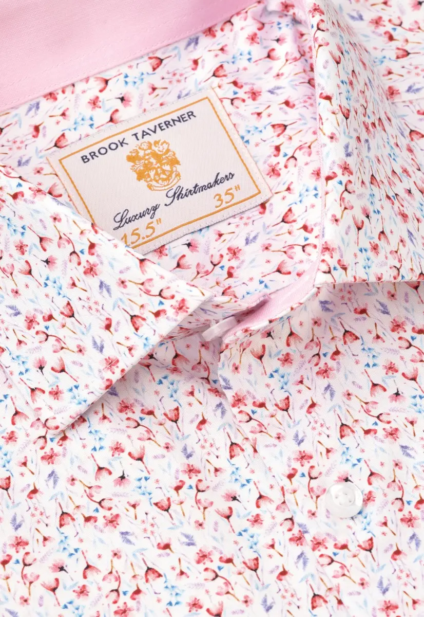 Regular Fit Pink Ditsy Floral Stretch Cotton Shirt - Image 2