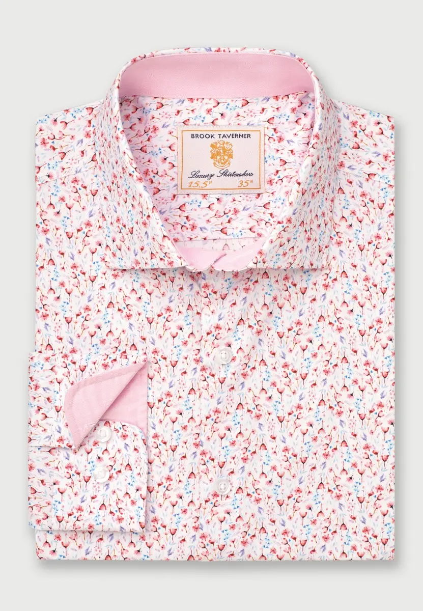 Regular Fit Pink Ditsy Floral Stretch Cotton Shirt