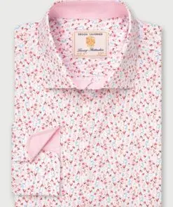 Tailored Fit Pink Ditsy Floral Stretch Cotton Shirt