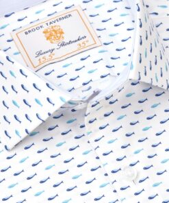 Alternative view of Tailored Fit Turquoise Tiny Fish Stretch Cotton Shirt