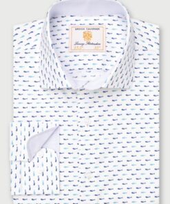 Tailored Fit Turquoise Tiny Fish Stretch Cotton Shirt