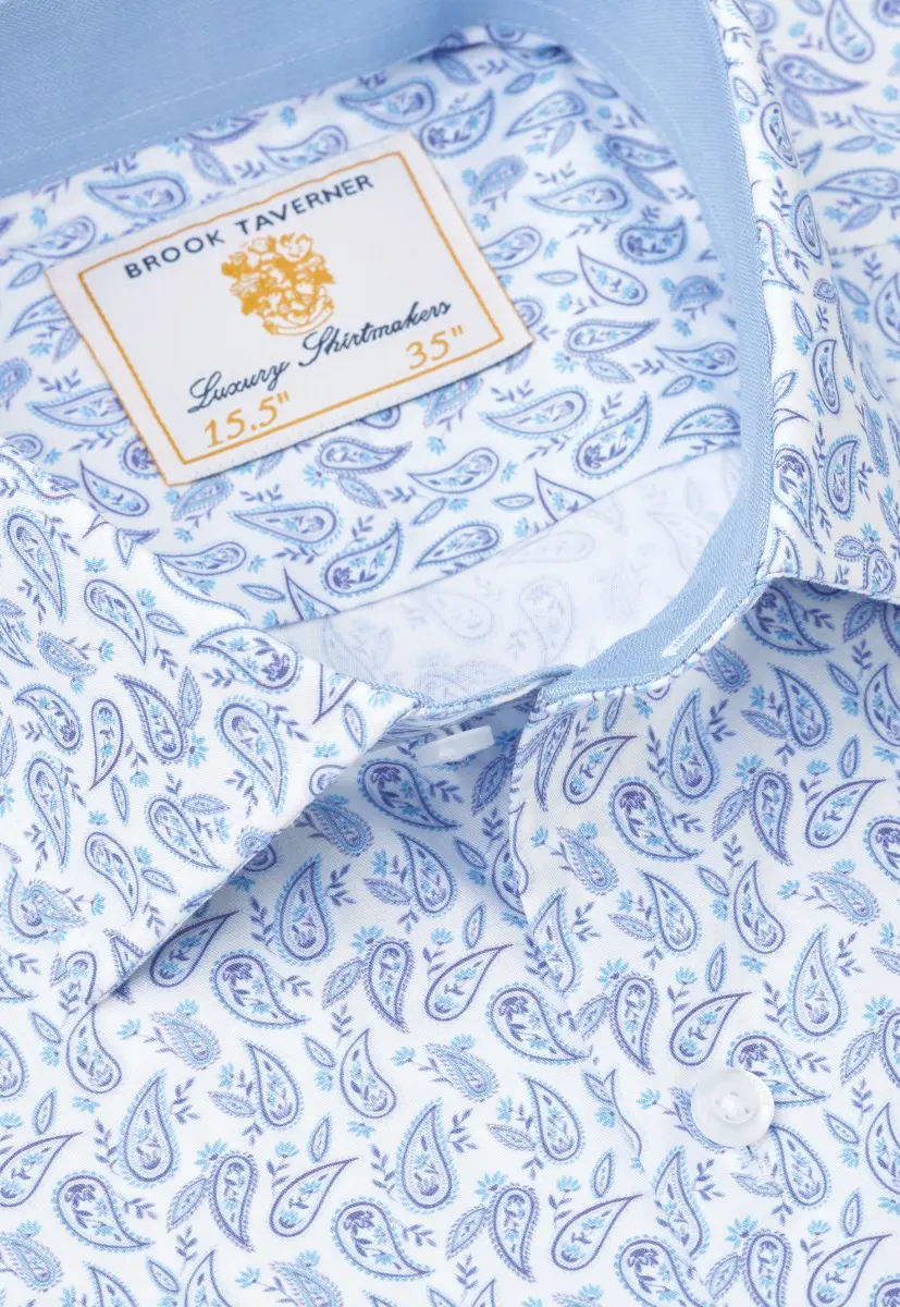 Tailored Fit Blue Paisley Stretch Cotton Shirt - Image 2