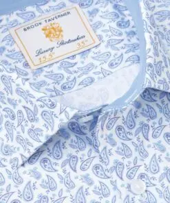 Alternative view of Regular Fit Blue Paisley Stretch Cotton Shirt