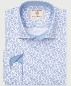 Tailored Fit Blue Paisley Stretch Cotton Shirt