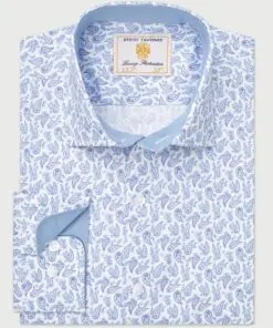 Tailored Fit Blue Paisley Stretch Cotton Shirt