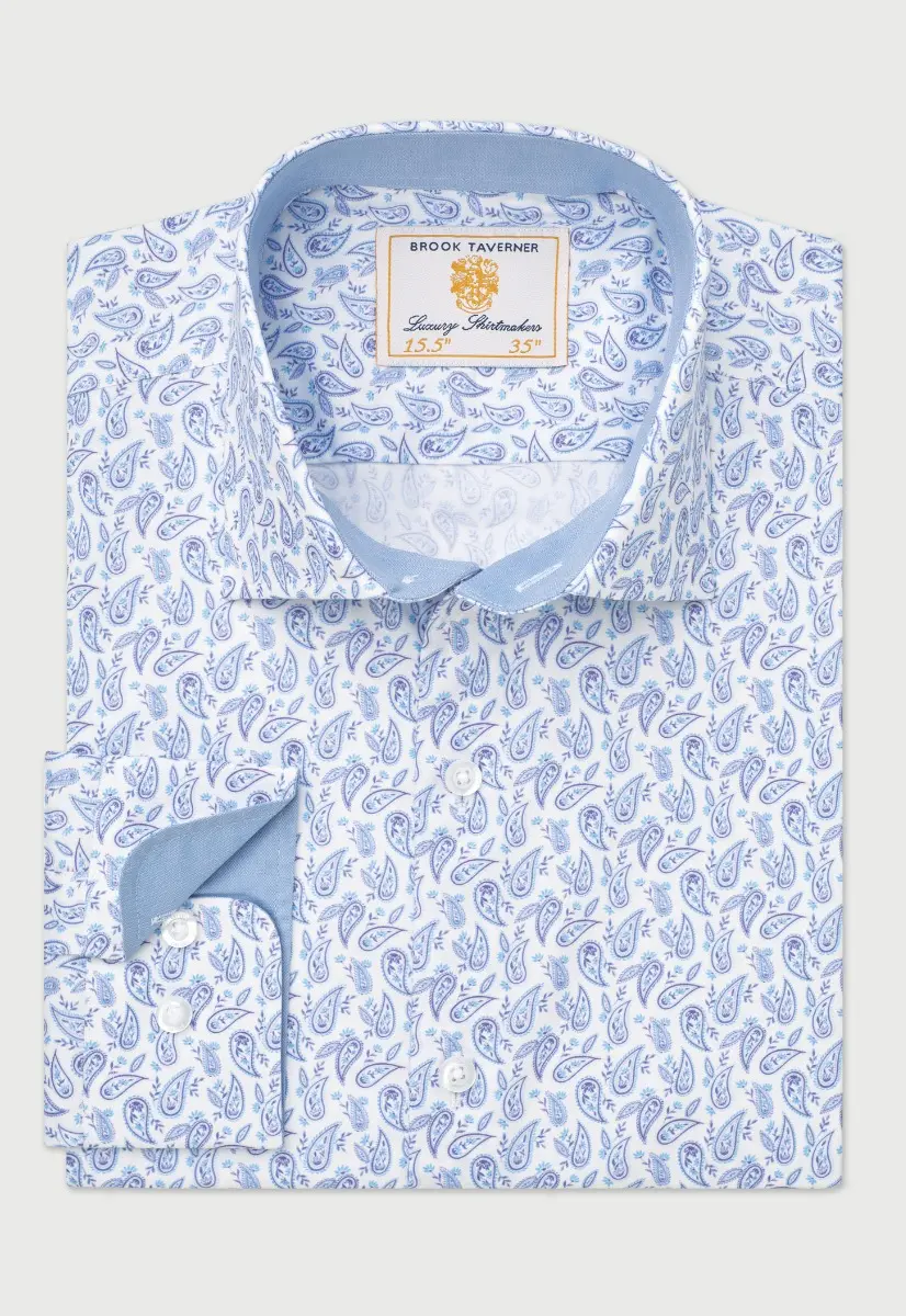 Regular Fit Blue Paisley Stretch Cotton Shirt