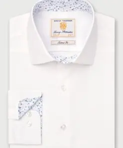 Regular Fit White Herringbone Stretch Cotton Shirt