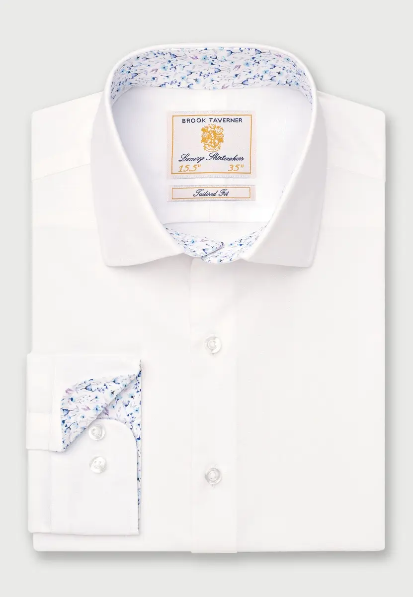 Regular Fit White Herringbone Stretch Cotton Shirt
