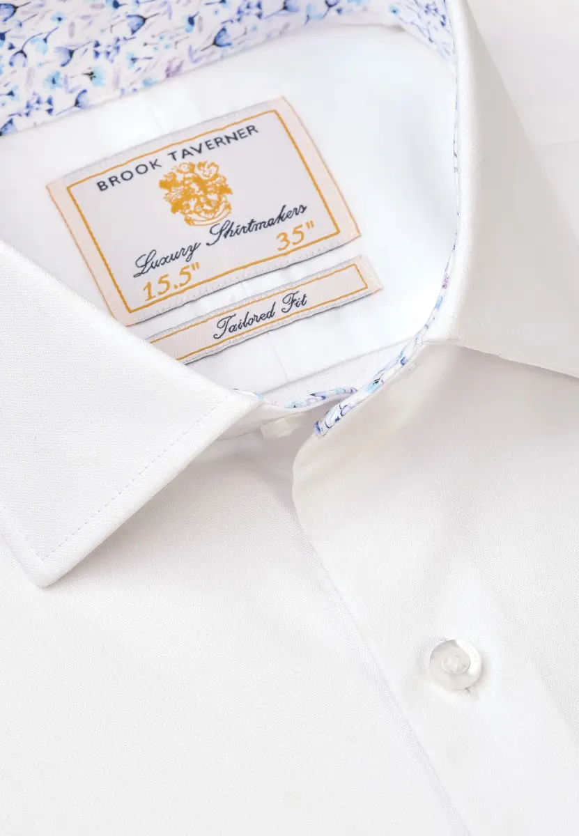 Regular Fit White Herringbone Stretch Cotton Shirt - Image 2