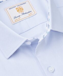 Alternative view of Tailored Fit Sky Blue Herringbone Stretch Cotton Shirt
