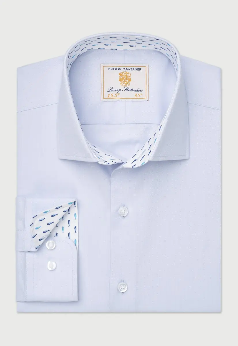 Regular Fit Sky Blue Herringbone Stretch Cotton Shirt
