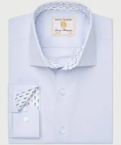 Tailored Fit Sky Blue Herringbone Stretch Cotton Shirt