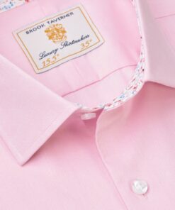 Alternative view of Tailored Fit Pink Herringbone Stretch Cotton Shirt