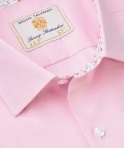 Alternative view of Tailored Fit Pink Herringbone Stretch Cotton Shirt