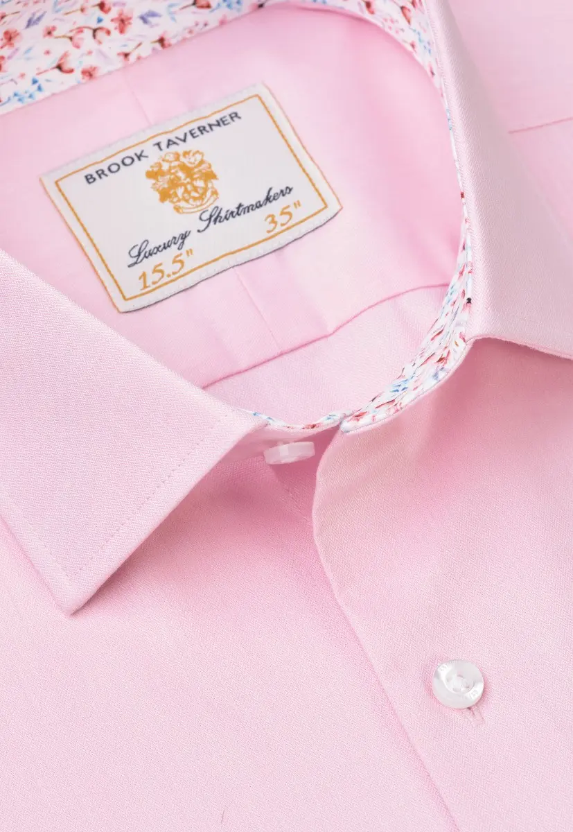 Tailored Fit Pink Herringbone Stretch Cotton Shirt - Image 2