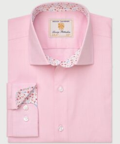 Tailored Fit Pink Herringbone Stretch Cotton Shirt