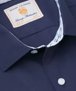 Alternative view of Tailored Fit Navy Herringbone Stretch Cotton Shirt