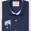 Regular Fit Navy Herringbone Stretch Cotton Shirt