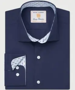 Regular Fit Navy Herringbone Stretch Cotton Shirt