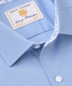 Alternative view of Regular Fit Blue Herringbone Stretch Cotton Shirt
