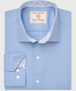 Regular Fit Blue Herringbone Stretch Cotton Shirt