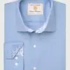 Tailored Fit Blue Herringbone Stretch Cotton Shirt