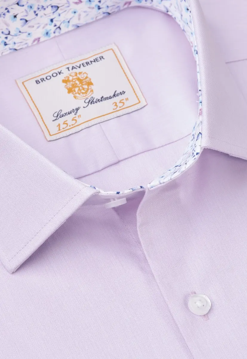 Regular Fit Lilac Herringbone Stretch Cotton Shirt - Image 2