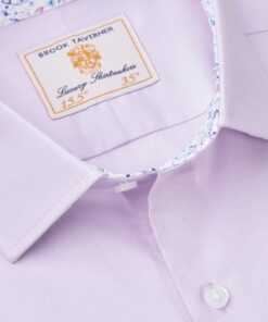 Alternative view of Tailored Fit Lilac Herringbone Stretch Cotton Shirt
