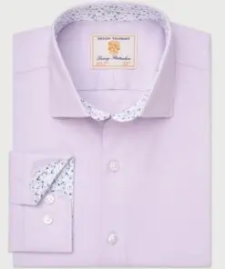 Regular Fit Lilac Herringbone Stretch Cotton Shirt