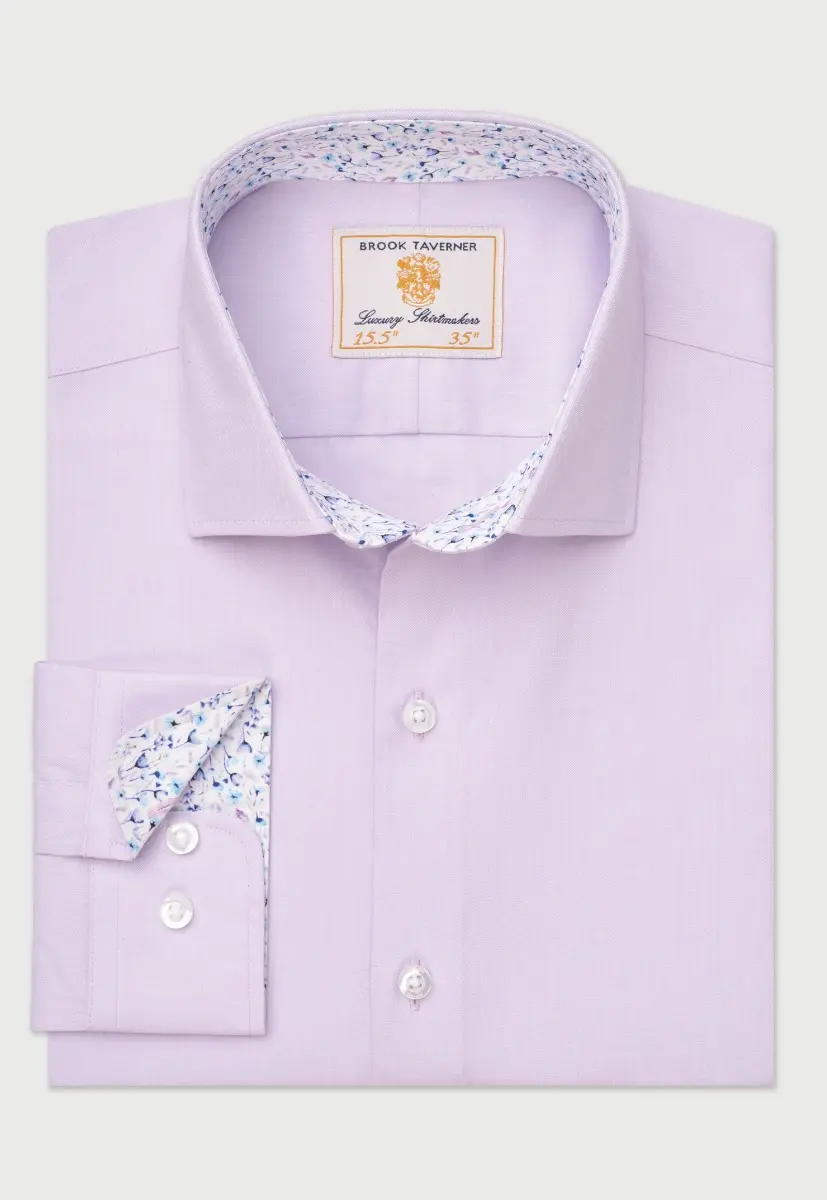 Regular Fit Lilac Herringbone Stretch Cotton Shirt