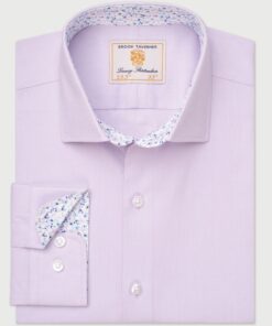 Tailored Fit Lilac Herringbone Stretch Cotton Shirt