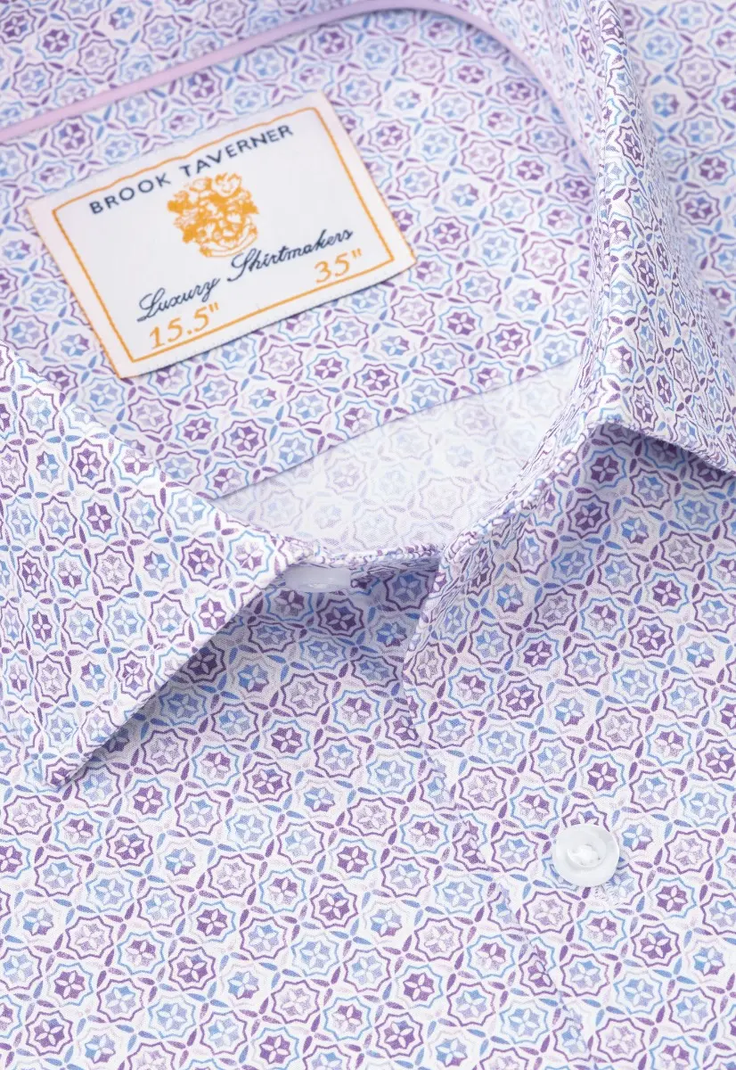 Regular Fit Lilac Tile Print Shirt - Image 2