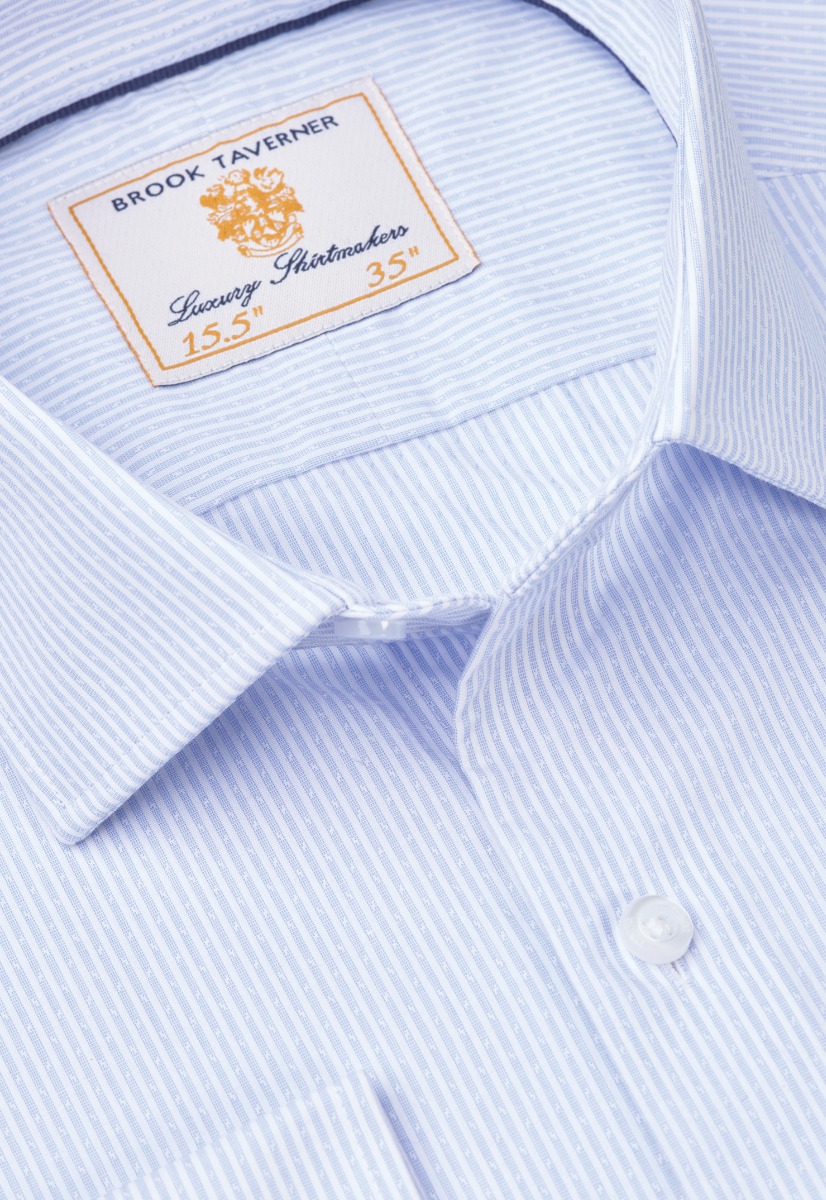 Tailored Fit Sky Blue Fine Stripe Shirt - Image 2