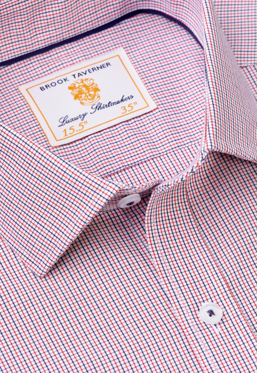 Tailored Fit Red Micro Check Oxford Cotton Shirt - Image 2