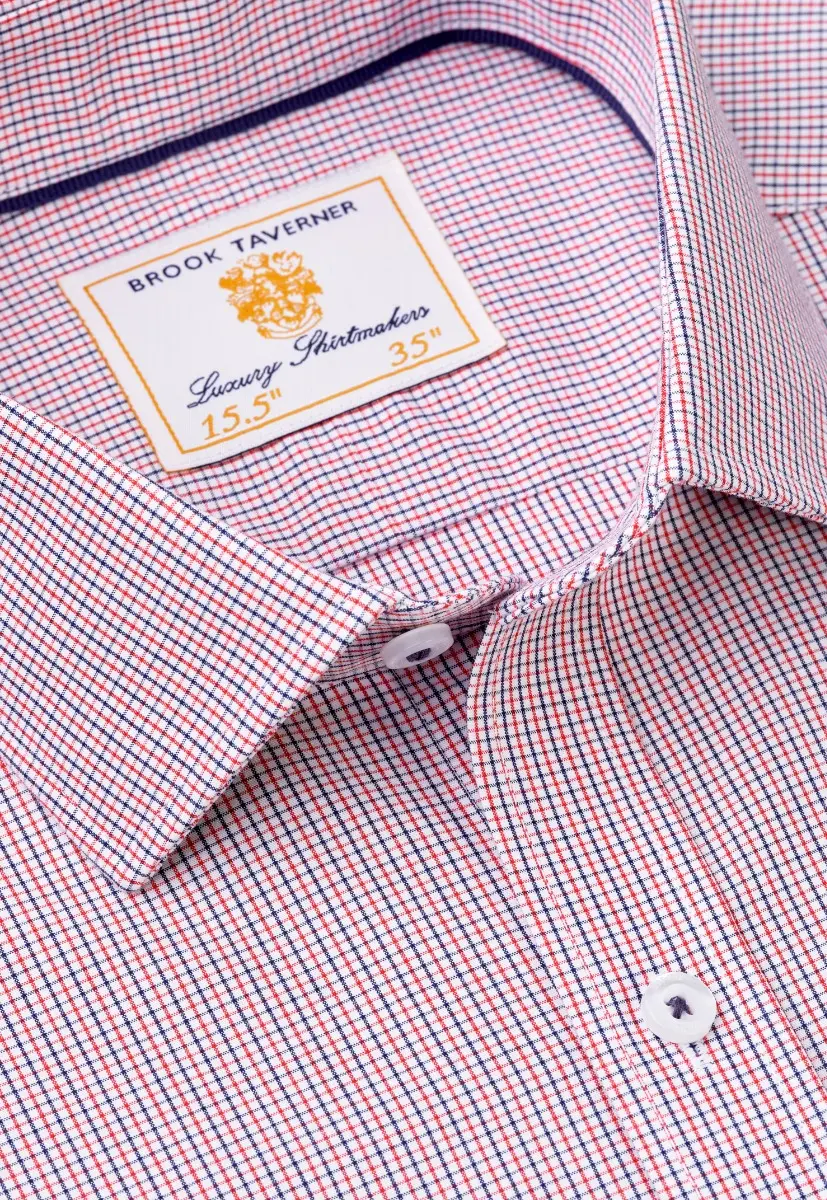 Tailored Fit Red Micro Check Oxford Cotton Shirt - Image 2
