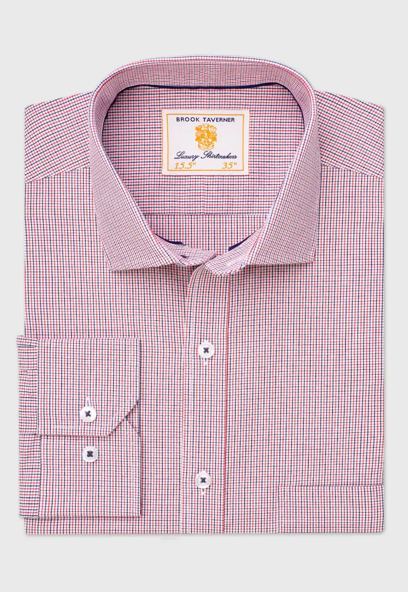 Regular Fit Red Micro Check Oxford Cotton Shirt
