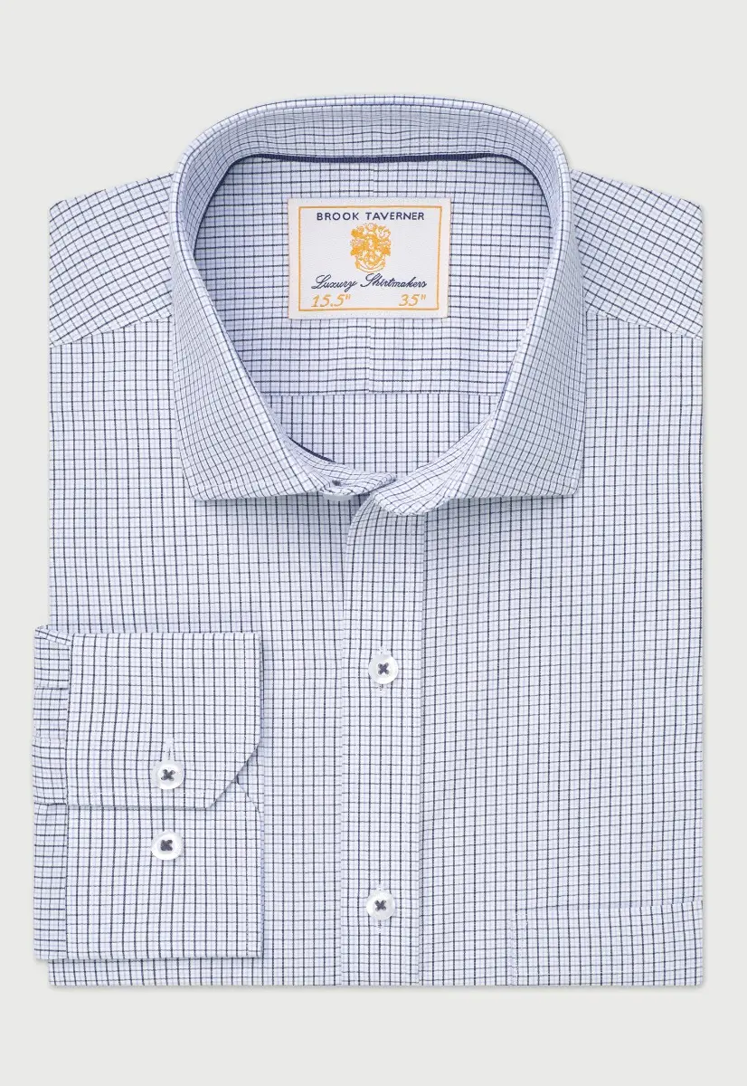 Regular Fit Blue Micro Check Oxford Cotton Shirt