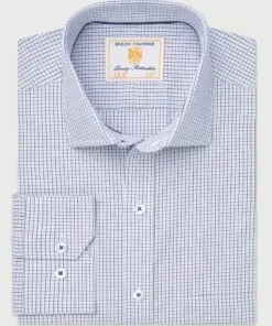 Tailored Fit Blue Micro Check Oxford Cotton Shirt