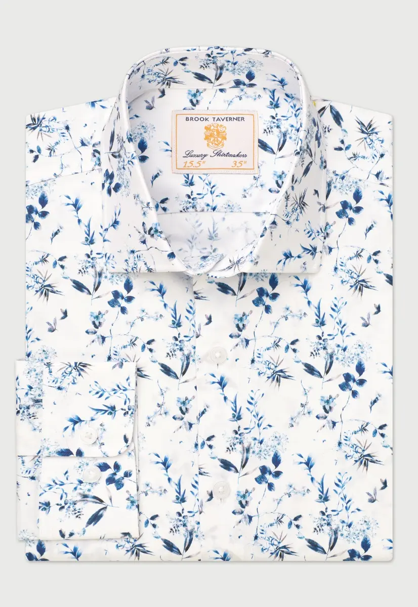 Regular Fit Blue Leaf Print 'Occasion' Shirt