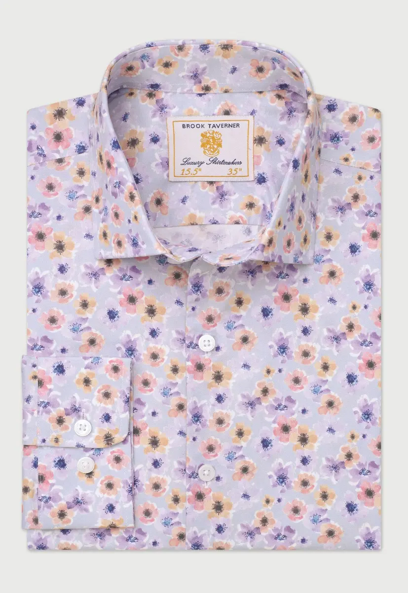 Regular Fit Grey Poppy Print 'Occasion' Shirt