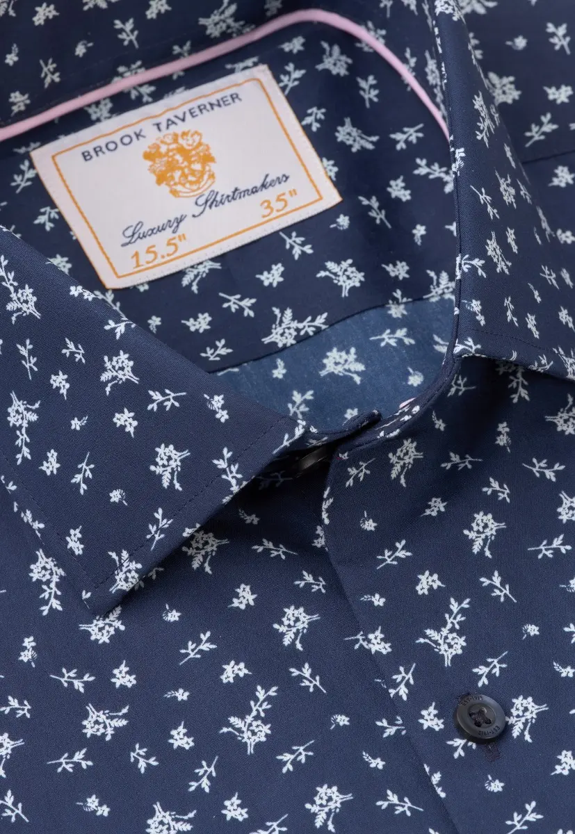 Regular Fit Navy Ditsy Floral Shirt - Image 2