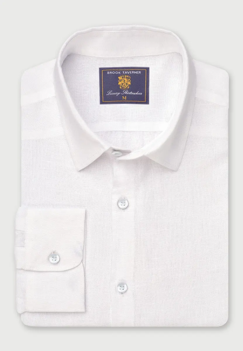 Regular Fit White Pure Linen Shirt