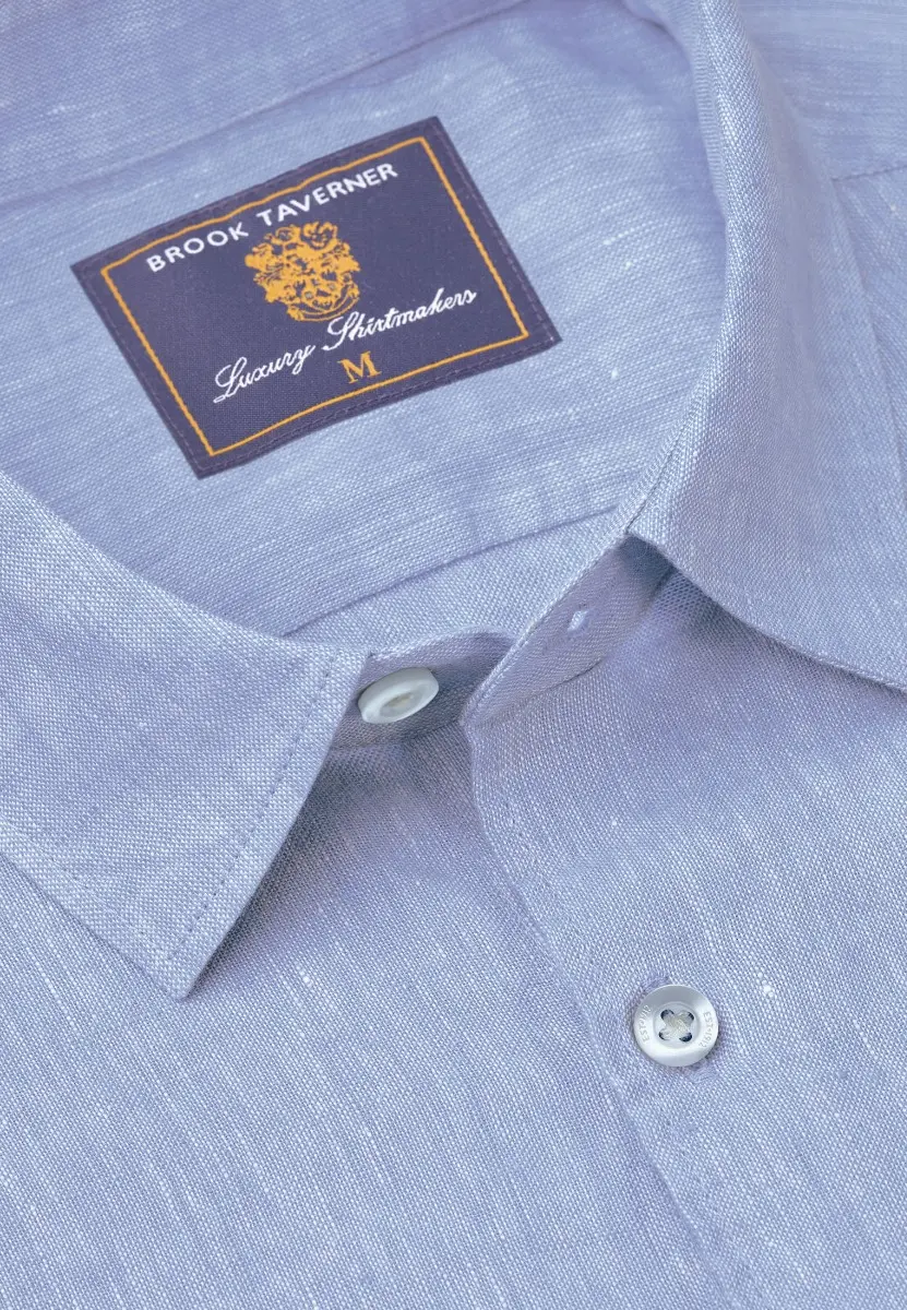 Regular Fit Blue Pure Linen Shirt - Image 2
