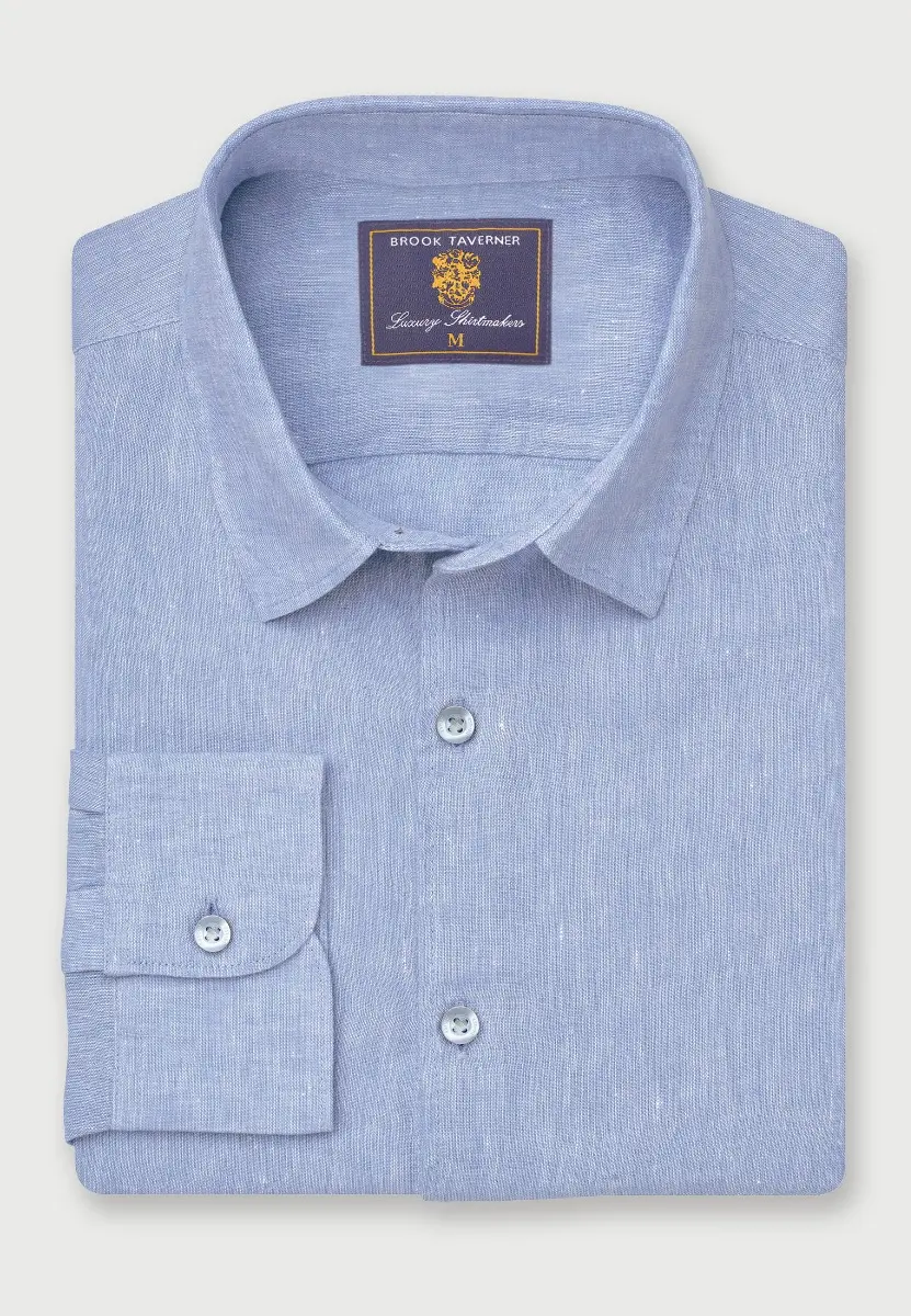 Regular Fit Blue Pure Linen Shirt